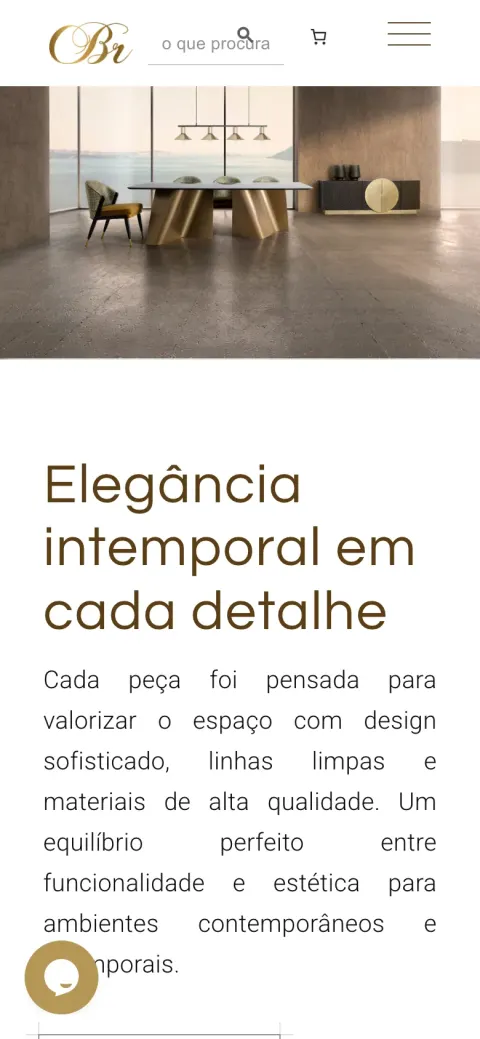 Página inicial de Carla Beça Rodrigues com o interior de uma sala de jantar e o título "Elegância intemporal em cada detalhe" (telemóvel)