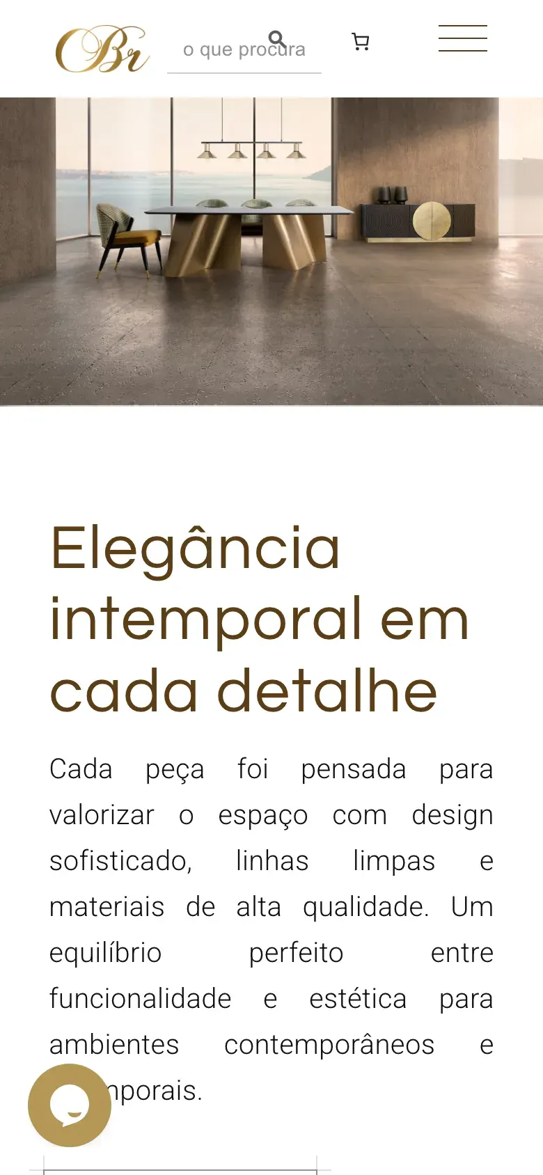 Página inicial de Carla Beça Rodrigues com o interior de uma sala de jantar e o título "Elegância intemporal em cada detalhe", num telemóvel