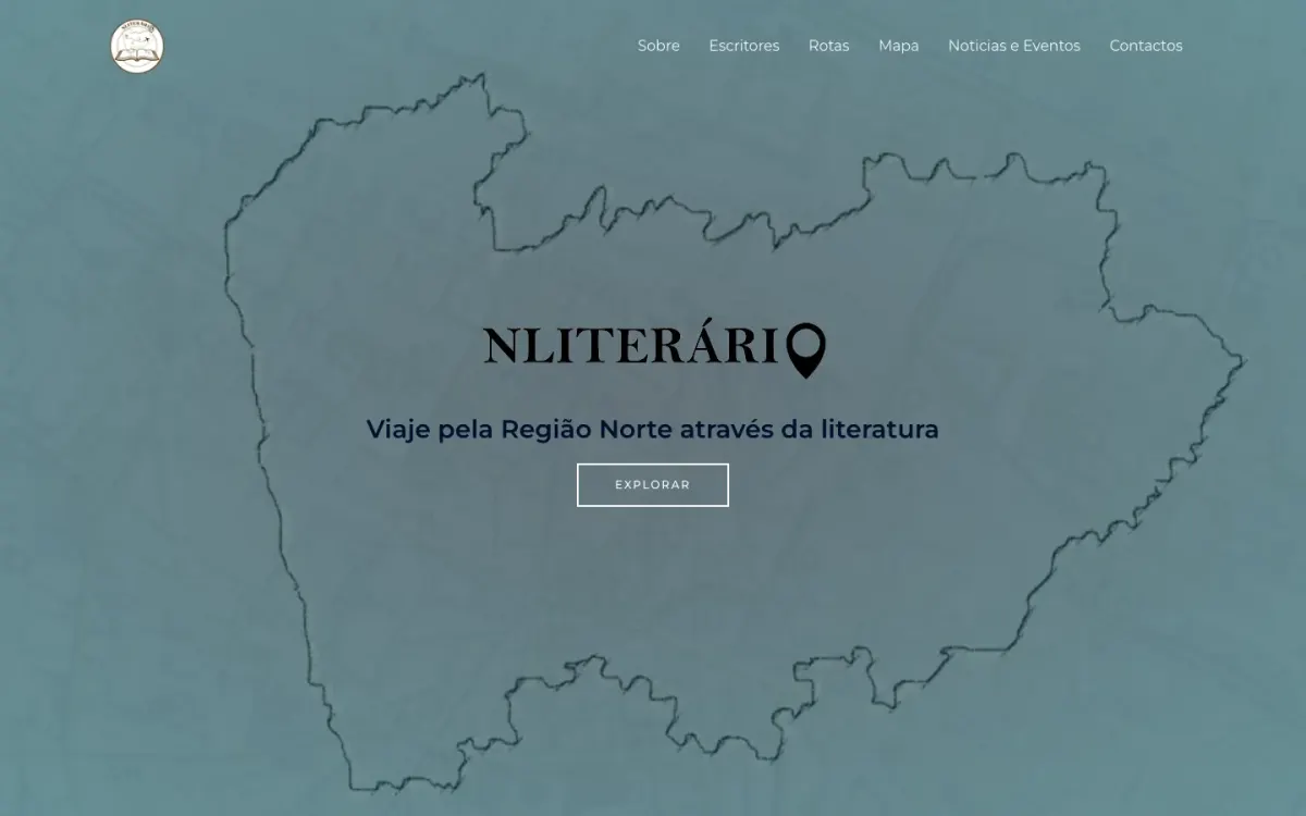 Página inicial do NLiterário a convidar os visitantes a viajar pelo Norte de Portugal através da literatura