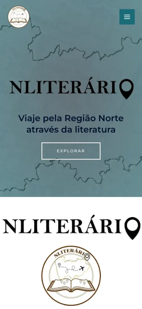 Página inicial do NLiterário a convidar os visitantes a viajar pelo Norte de Portugal através da literatura (telemóvel)